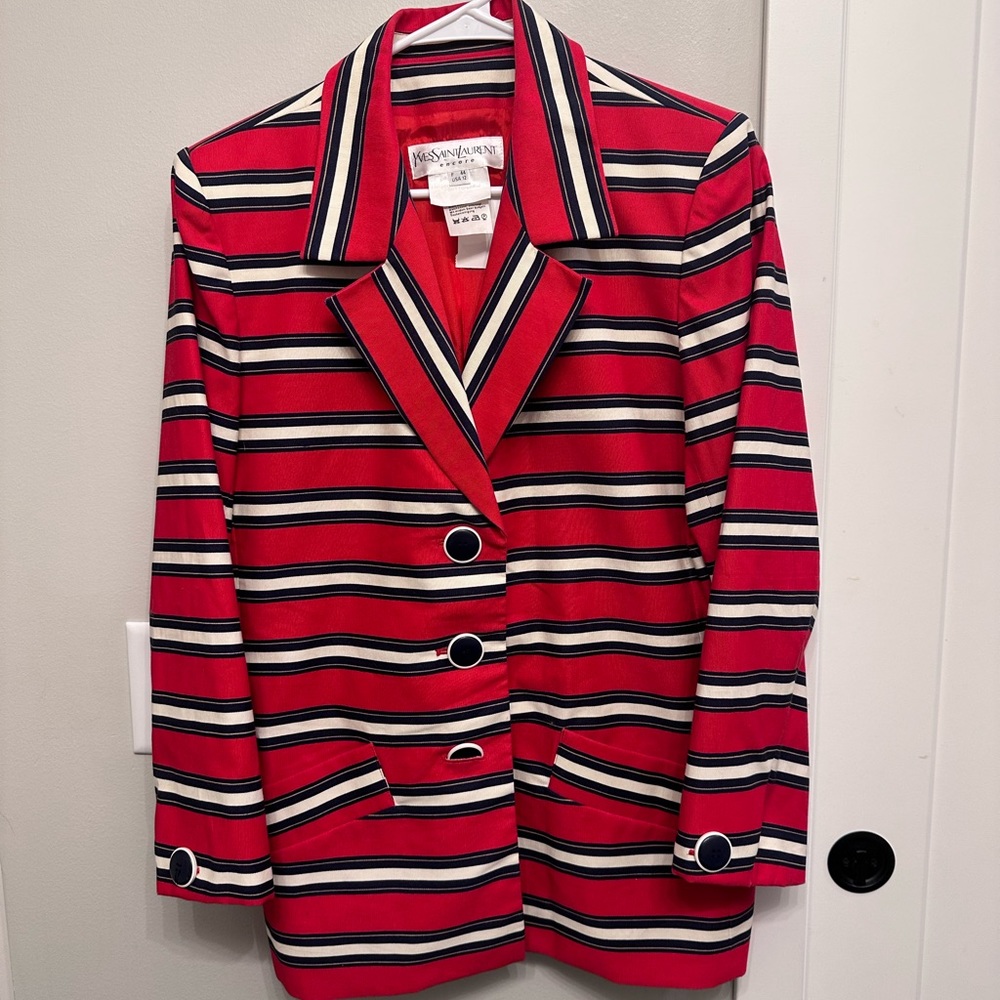 Women’s Vintage Saint Laurent Navy Stripe Blazer SZ 12